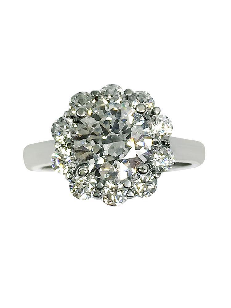 1.5 Carat High Quality Round Cubic Zirconia Engagement Ring Larger Stones Halo 14K W Gold