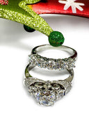 Round Cubic Zirconia 2 carat Engagement ring with band 14K White Gold