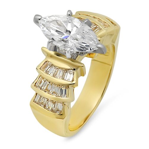 High Quality Marquise Cubic Zirconia Engagement Ring Yellow Gold