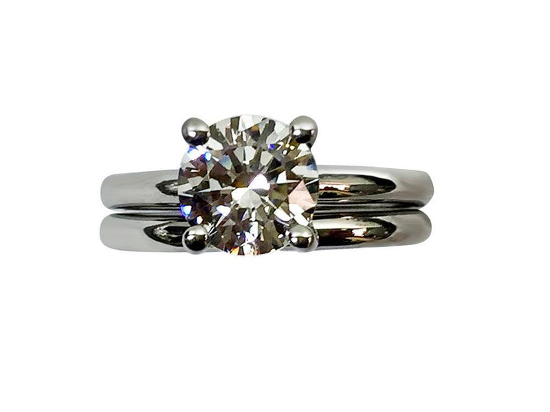 Cubic Zirconia 2 Carat Solitaire Ring with Plain Matching Band