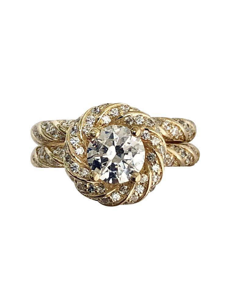 Cubic Zirconia 1 Carat Center Engagement Ring with Band  14k Gold