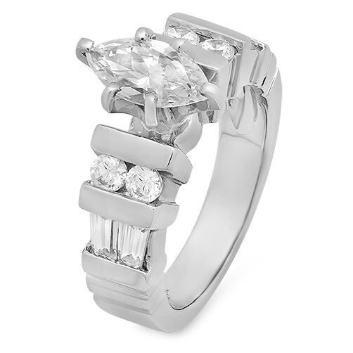 High Quality Marquise Cubic Zirconia .75 Engagement Ring 14K White Gold
