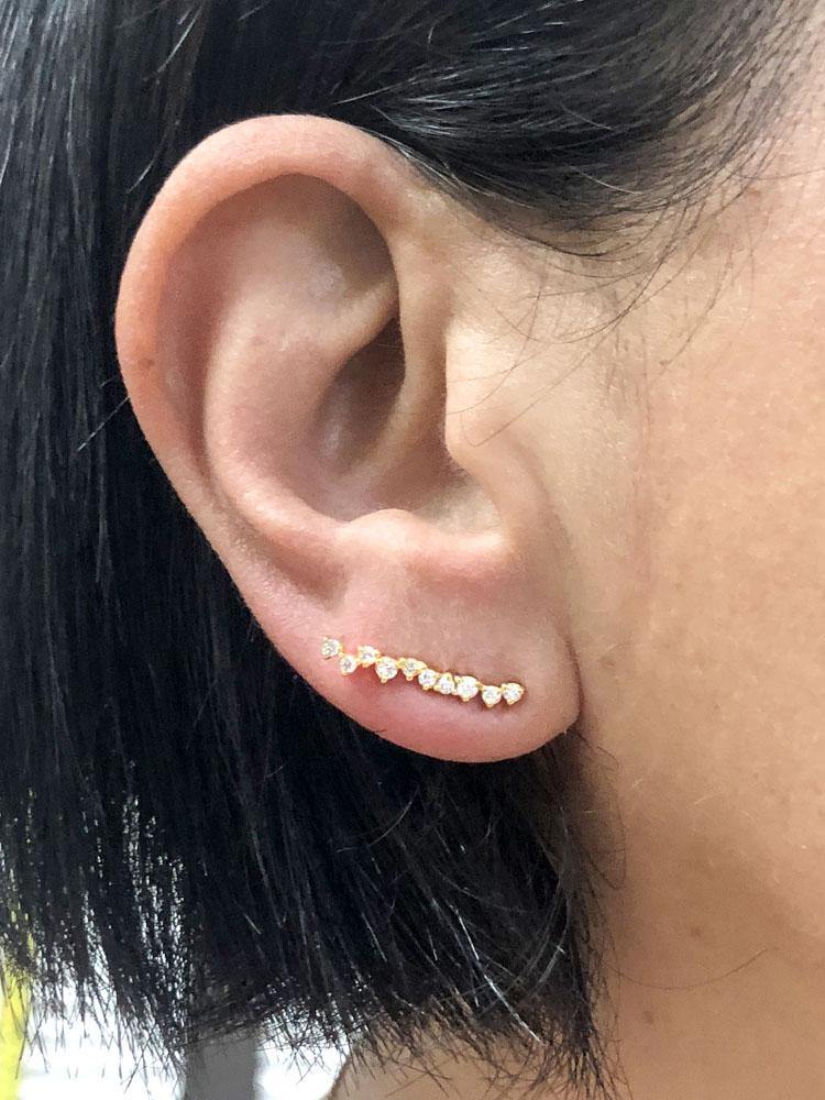 Delicate Clustered Diamond Ear Climber 14 K Gold