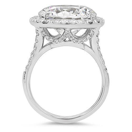 12 Carat Round High Quality Cubic Zirconia Center Halo Pave Style Engagement Ring 14k White Gold