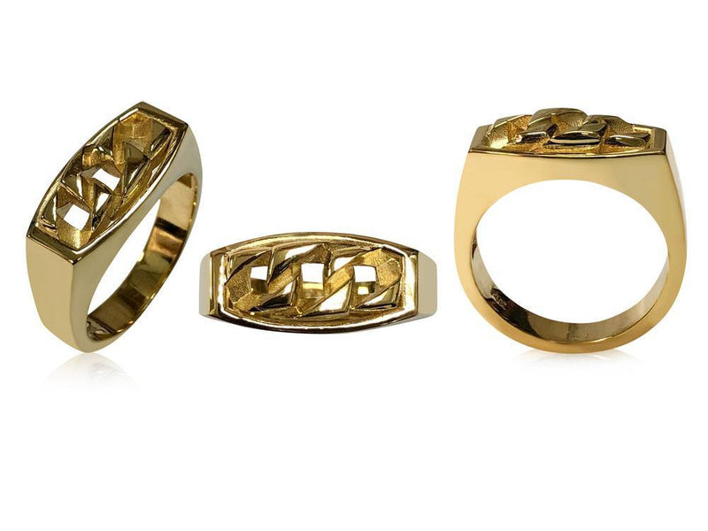 Cuban Link Ring For Men in 14 K Gold