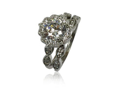 Vintage inspired cushion cut cubic zirconia engagement ring With Band