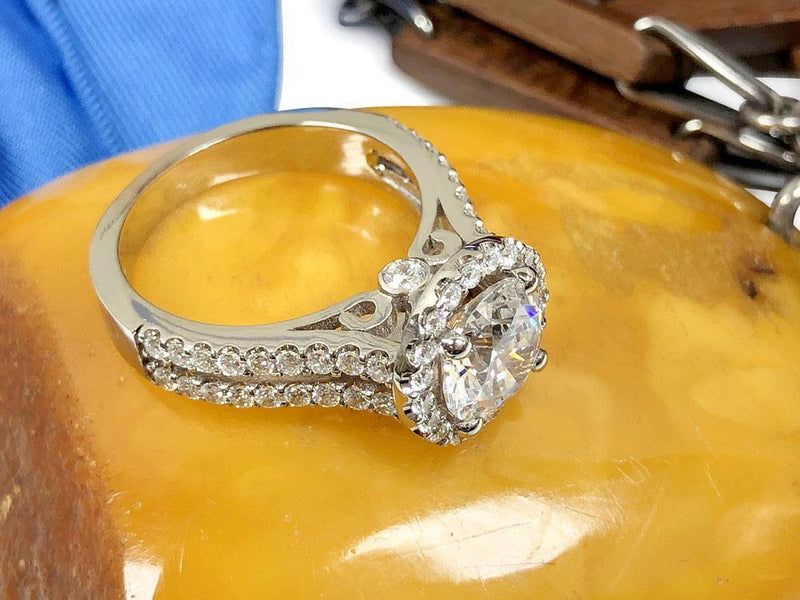 2 Carat Round Cubic Zirconia Halo style pave set engagement ring 14k white gold