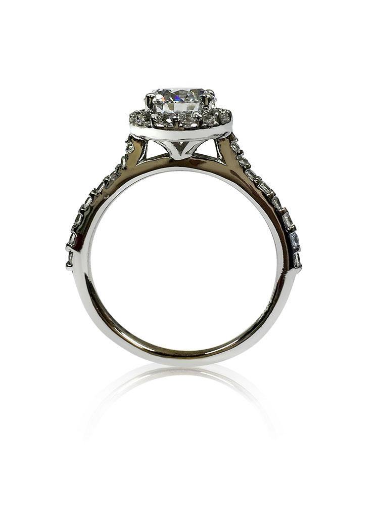 1 Carat Round Cubic Zirconia Halo Style Engagement Ring 14K White Gold