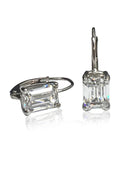 Emerald cut CZ Lever Back Earrings 14K White Gold