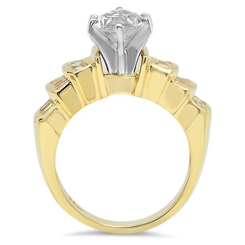 3 Carat Marquise Cubic Zirconia Channel Set Baguettes 14K Yellow Gold 9mm Wide