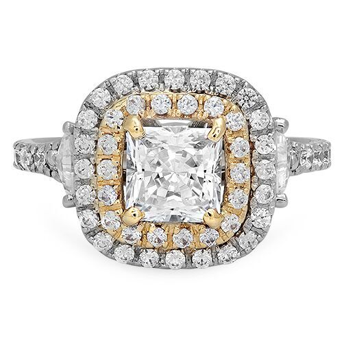 Two Tone Gold Princess Cubic Zirconia Soleste Engagement Ring