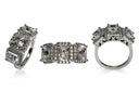 Radiant Cut Cubic Zirconia 3 Stone Anniversary Ring With Pave Halos 14K White gold