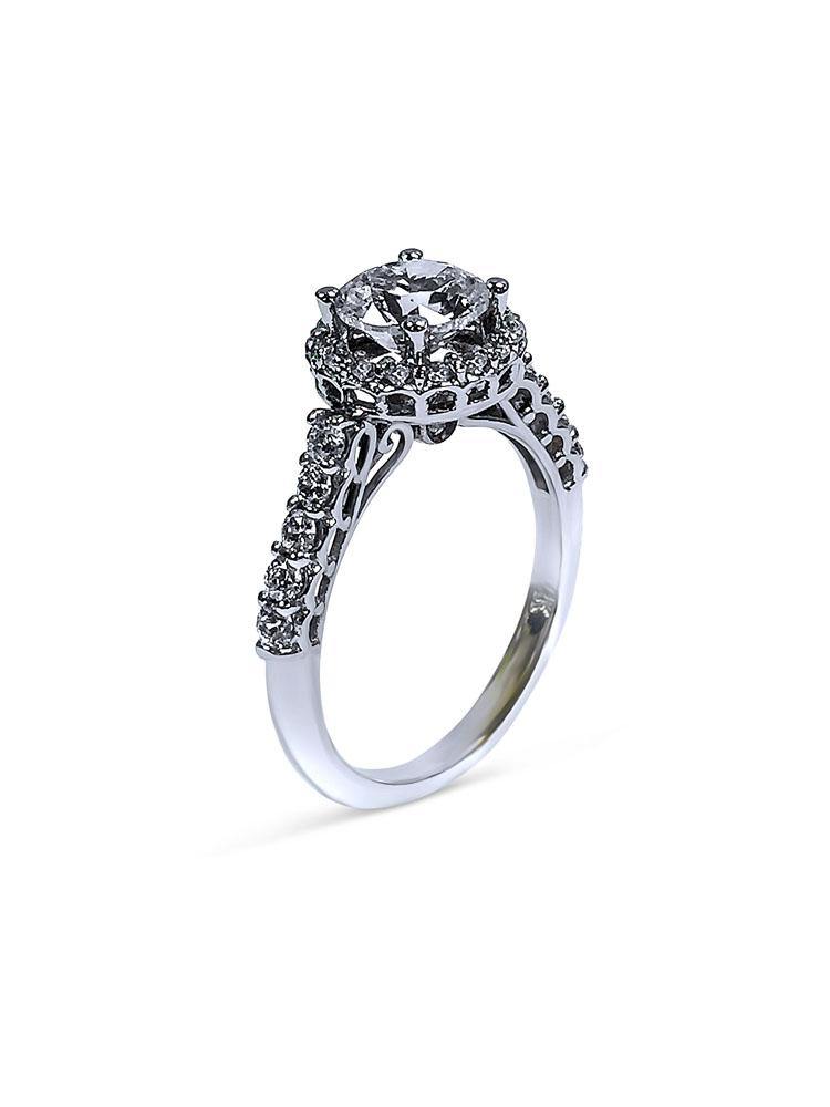 1.25 Round Cubic Zirconia Halo Style 14k White Gold Engagement Ring