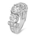 2 Carat Round Brilliant Cubic Zirconia with 0.75 on Each Side Stones Engraved Pave Set 14K White Gold Ring