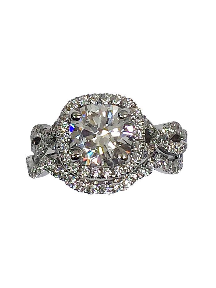 2.5 Cushion CZ Engagement ring with Fitted Band 14K White Gold
