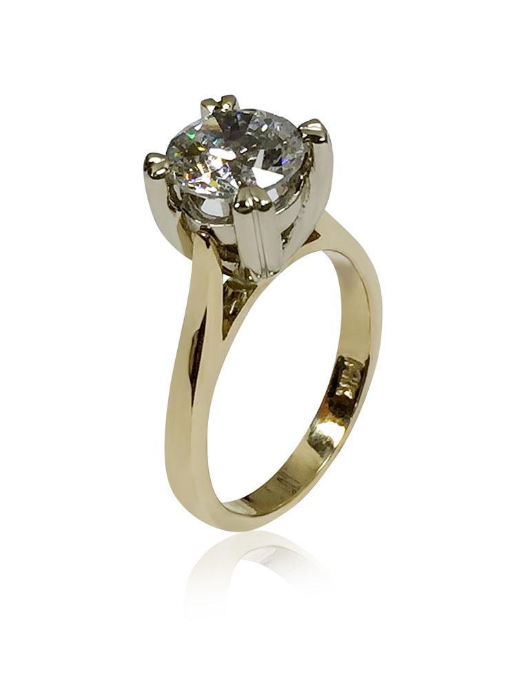 Highest Quality 2 Carat Round Cubic Zirconia Solitaire Two Tone Gold Ring