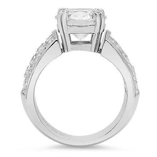 3.25 AAA High Quality Round Cubic Zirconia Engagement Ring Invisible set Princess Baguette 14K White Gold