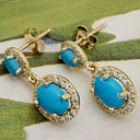 Turquoise in Halo Drop Earrings 14K Yellow Gold