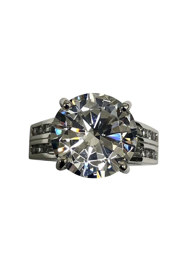 6 carat Round Brilliant Cubic Zirconia Engagement Ring with Channel sides