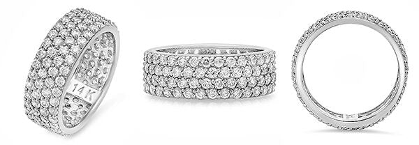 6.5MM Eternity 4 Rows Pave Cubic Zirconia 14K White Gold Band