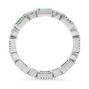Art Deco Style Eternity Band with Emerald Color and Clear Diamond Cubic Zirconia 14k White Gold