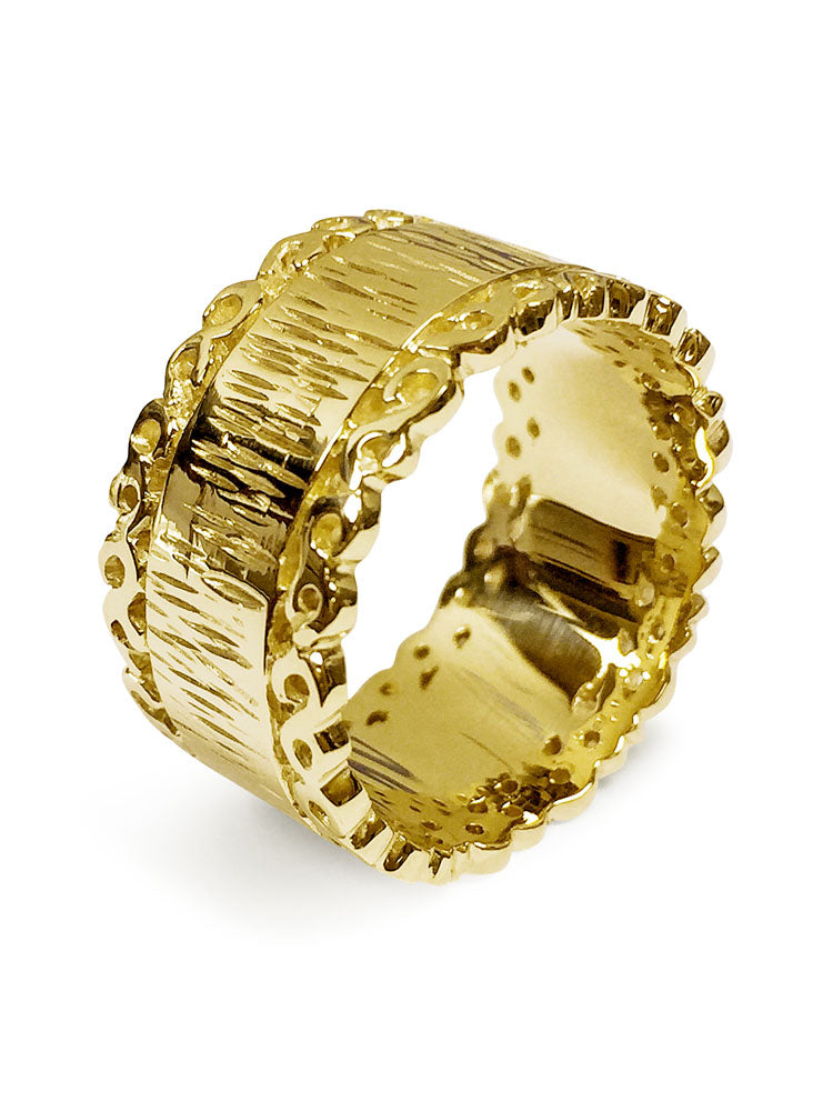 9MM Engraved Wedding Band 14K Gold Beautiful Scroll Design