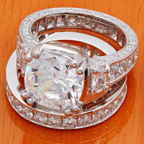 High Quality Cubic Zirconia 6 carat Cushion Cut Engagement ring with a Eternity Band 14K White Gold