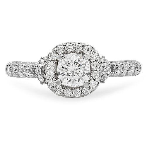 .65 Round High Quality Cubic Zirconia Halo Style 14K White Gold Engagement Ring