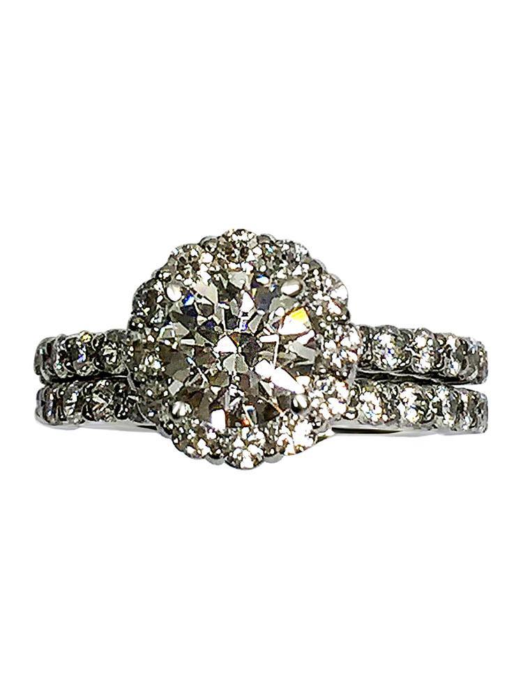 1 Carat Round Cubic Zirconia Engagement Ring with Matching Wedding Band