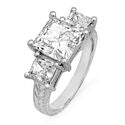 Highest Quality Cubic Zirconia 3 Stone Princess Cut Hand Engraved 14K White Gold
