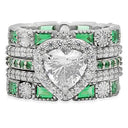 2 Carat Heart High Quality Cubic Zirconia Engagement Ring and Double Stacked Eternity Bands
