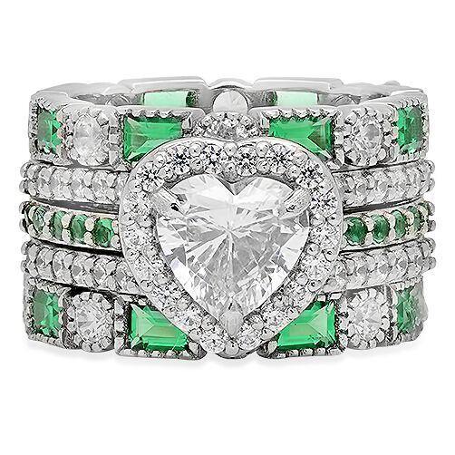 2 Carat Heart High Quality Cubic Zirconia Engagement Ring and Double Stacked Eternity Bands