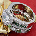 Art Deco Style 2 Carat Heart Shape Cubic Zirconia Engagement ring with Eternity Band 14K W Gold