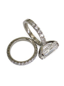 5 Carat Emerald Cut CZ Engagement ring with matching wedding eternity band 14k White gold