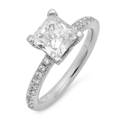 1.5 Carat Princess Cubic Zirconia Engagement Ring Pave 14K White Gold