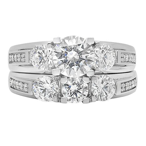 High Quality Cubic Zirconia 1.25 Round Center Engagement Ring with Band 14K White Gold
