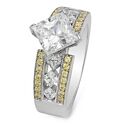 Diamond Quality Cubic Zirconia Princess Engagement Ring Canary Pave 14K White Gold