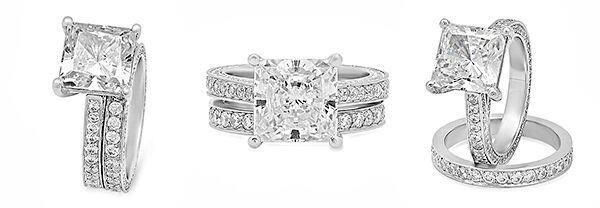 3.5 CT Cubic Zirconia Princess Cut Engagement Ring with Matching band in 14K white gold.