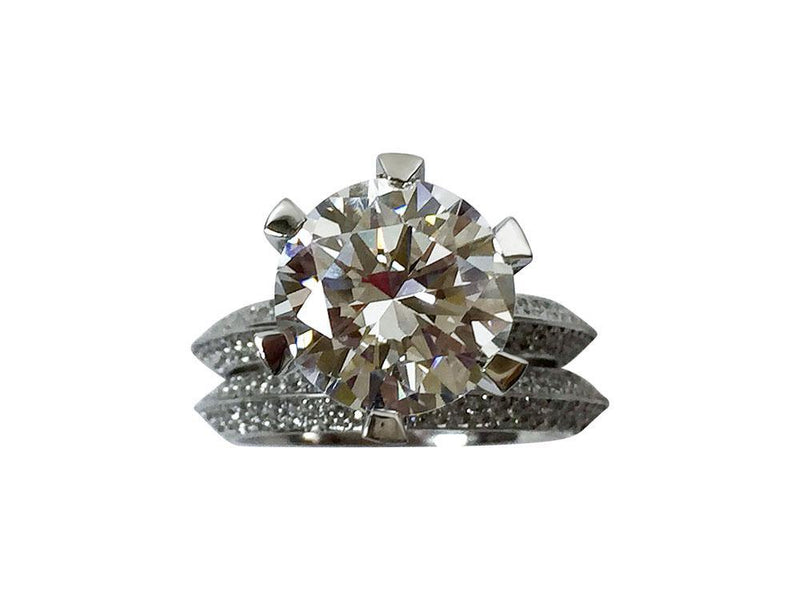 4.5 Carat Round Cubic zirconia Engagement ring with matching eternity wedding band 14k White Gold