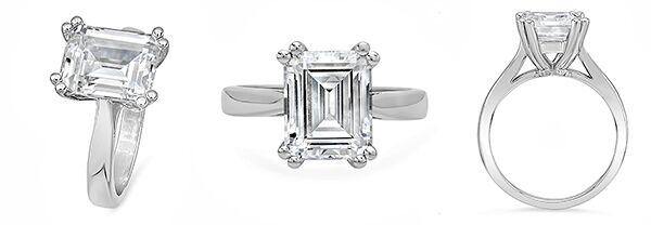 4 Carat Emerald Cut Cubic Zirconia Double Wire Solitaire Ring 14k White Gold