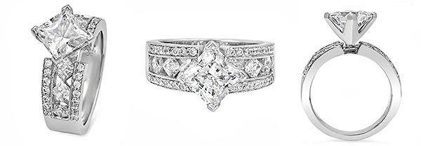 1.5 High Quality Princess Cubic Zirconia Engagement Ring Kite Set 14k White Gold