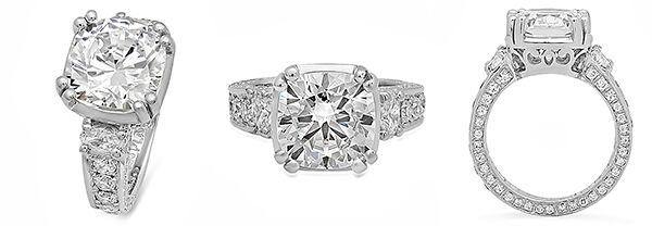 6 Carat High Quality Cushion Cut Engagement Ring Eternity Style Shank 14K White Gold