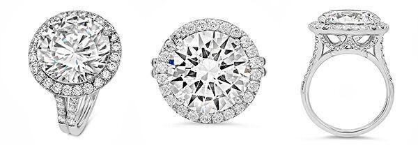 12 Carat Round High Quality Cubic Zirconia Center Halo Pave Style Engagement Ring 14k White Gold