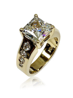 3 Carat Princess Highest Quality Cubic Zirconia 14K Gold Engagement Ring