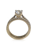 Highest Quality Cubic Zirconia .75 round center 14k gold Matching ring set