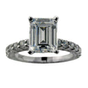 High Quality Cubic Zirconia Emerald Cut 2 Carat Engagement Ring Hand Engraved 14k White Gold Shank