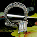 High Quality Cubic Zirconia Emerald Cut 2 Carat Engagement Ring Hand Engraved 14k White Gold Shank