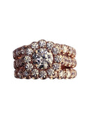 Round Center Stone CZ Rose Gold Engagement Ring and Double Bands