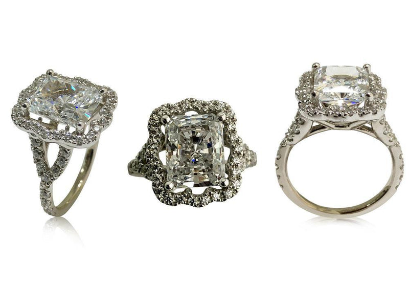 4 carat Radiant Cut Cubic Zirconia Halo Style ring 8407cust -  LA Chic Jewelry Inc