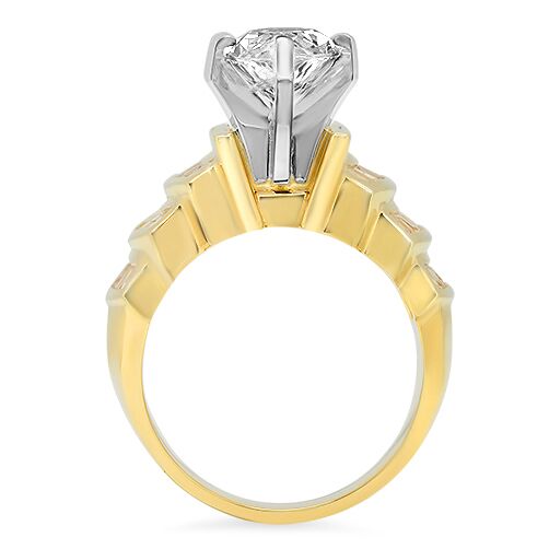 High Quality Marquise 4 Carat Cubic Zirconia Channel Baguettes 14K Yellow Gold Ring